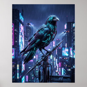 Obsidian Neon Raven Cyber Spire Kunst Poster