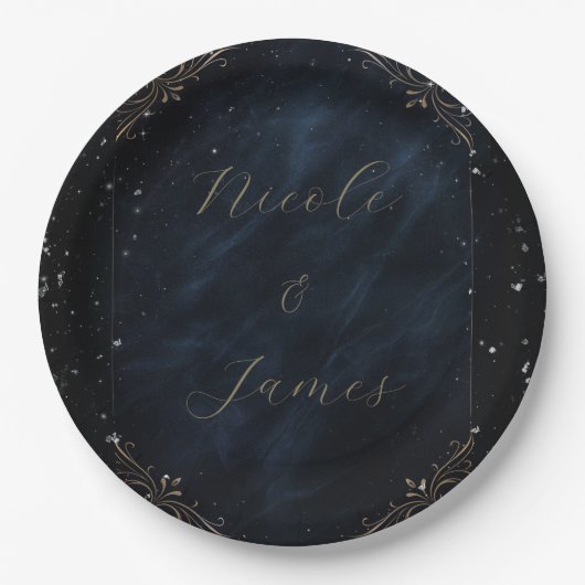 Obsidian Oracle Midnight Elegace Bruiloft Papieren Bordje (Voorkant)