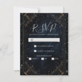 Obsidian Oracle Midnight Elegance Wedding RSVP Kaart (Voorkant)