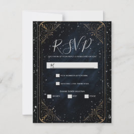 Obsidian Oracle Midnight Elegance Wedding RSVP Kaart