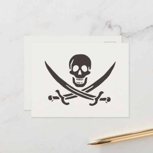Obsidian Skull Swords Pirate flag of Calico Jack Briefkaart (Voorkant / Achterkant in situ)