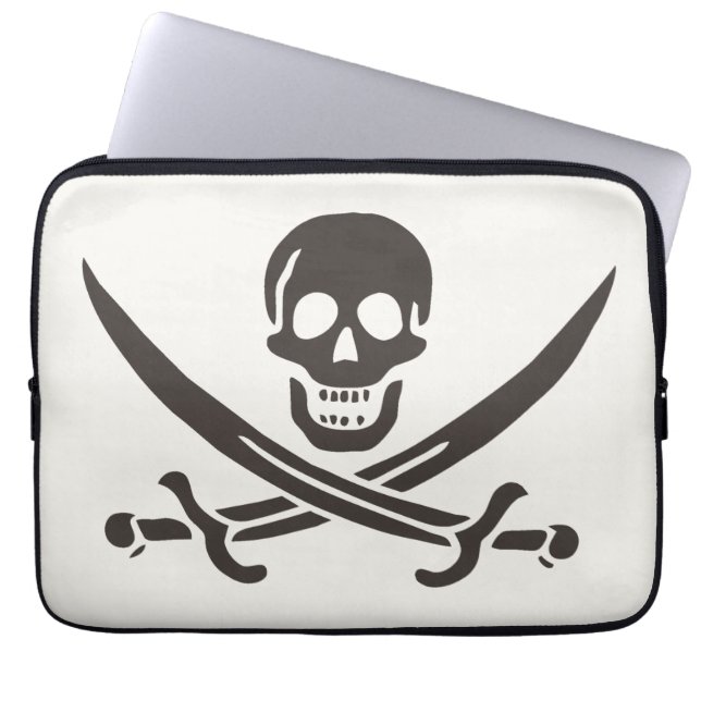 Obsidian Skull Swords Pirate flag of Calico Jack Laptop Sleeve (Voorkant)