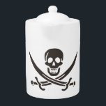 Obsidian Skull Swords Pirate flag of Calico Jack Theepot<br><div class="desc">Een laag gegrom dwarrelde over de golven, niet van het storm dat aan de horizon brouwde, maar van Captain Jack's keel. Zijn donkere ogen, meestal glanzend van onheil, hadden een steile glans terwijl hij het naderende schip in de gaten hield. De "Revenge", zijn sloep, liep een beetje in het slappe...</div>