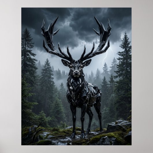Obsidian Stag Storm Forest Poster (Voorkant)