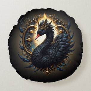 Obsidian Zwaan van Stille Gratie – Dark Fantasy Rond Kussen