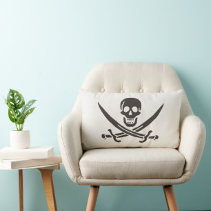 Obsidianen schedelsabels Piratenvlag van Calico Ja Kussen