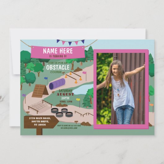 Obstacle Course Verjaardag Foto Adventure Park Roz Kaart (Voorkant)