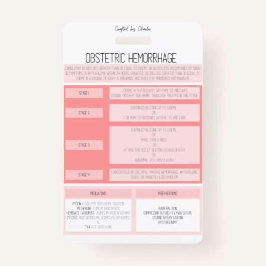Obstetric Hemorrhage Reference Nurse Badge (Voorkant)