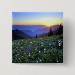 Obstruciton Point Zonsondergang, Olympic NP, WA, U Vierkante Button 5,1 Cm