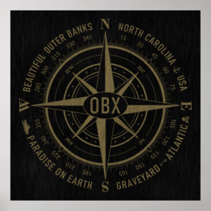 OBX Compass Buiten banken  Gold Black Poster
