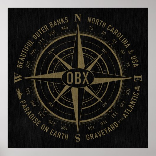 OBX Compass Buiten banken  Gold Black Poster (Voorkant)