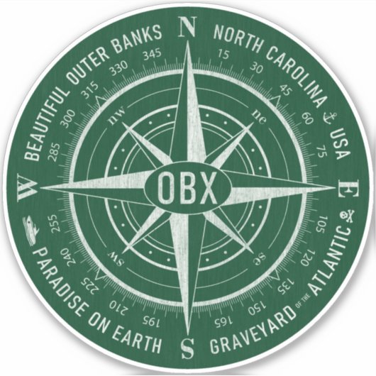 OBX Compass Buiten banken  wit donkergroen Sticker (Voorkant)