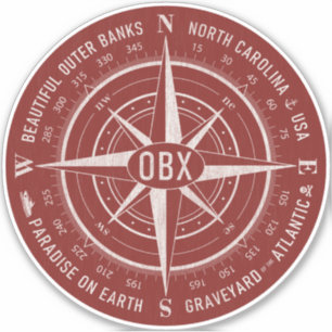 OBX Compass Buiten banken  wit donkerrood Sticker