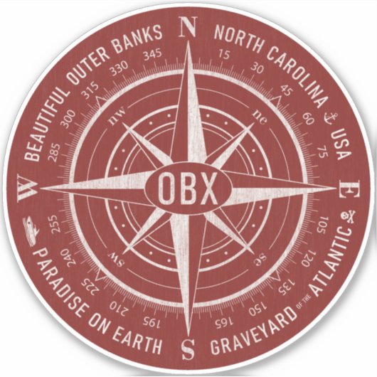 OBX Compass Buiten banken  wit donkerrood Sticker (Voorkant)