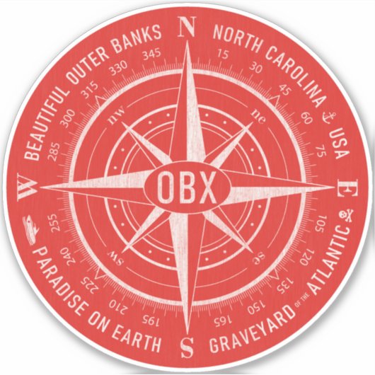 OBX Compass Buiten banken wit rood Sticker (Voorkant)