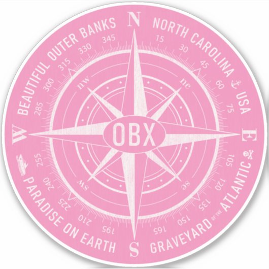OBX Compass Buiten banken  Wit Roze Sticker (Voorkant)