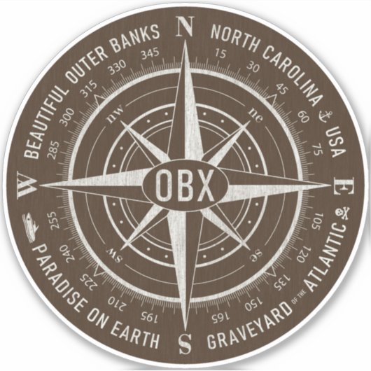 OBX Compass Buitenste banken  White Dark Brown Sticker (Voorkant)