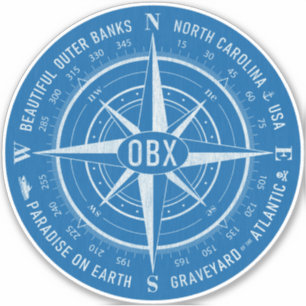 OBX Compass Buitenste banken  Wit Blauw Sticker