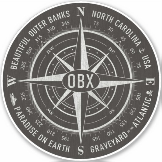 OBX Compass Buitenste Banks  Shell White Black Sticker (Voorkant)