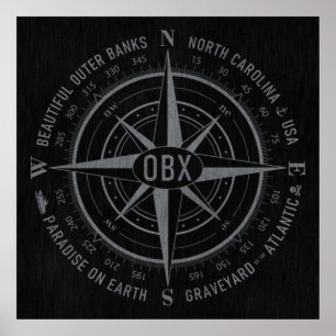OBX Compass Buitenste Banks  Silver Black Poster