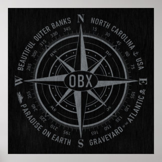 OBX Compass Buitenste Banks Silver Black Poster