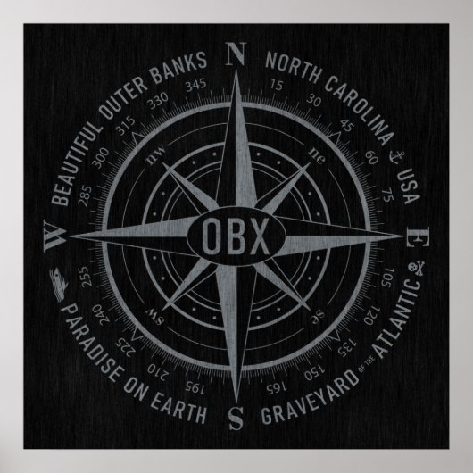OBX Compass Buitenste Banks Silver Black Poster (Voorkant)