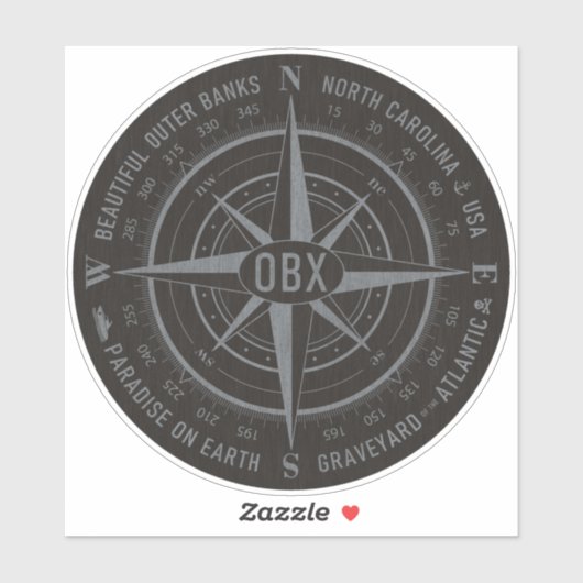 OBX Compass Buitenste Banks  Silver Black Sticker (Vel)