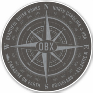 OBX Compass Buitenste Banks  Silver Black Sticker