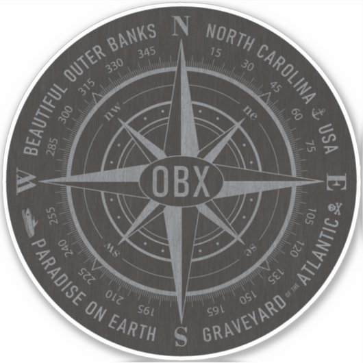 OBX Compass Buitenste Banks  Silver Black Sticker (Voorkant)