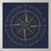 OBX Compass Outer Banks  Gold Navy Blue Poster (Voorkant)