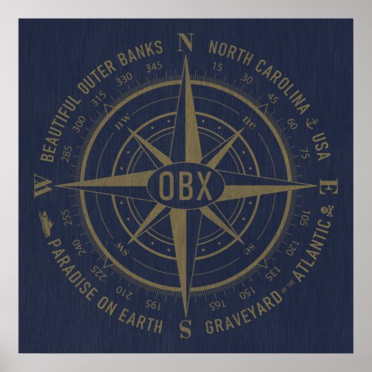 OBX Compass Outer Banks  Gold Navy Blue Poster (Voorkant)