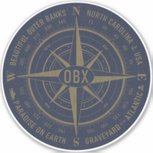 OBX Compass Outer Banks  Gold Navy Blue Sticker