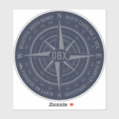 OBX Compass Outer Banks  Silver Navy Blue Sticker (Vel)