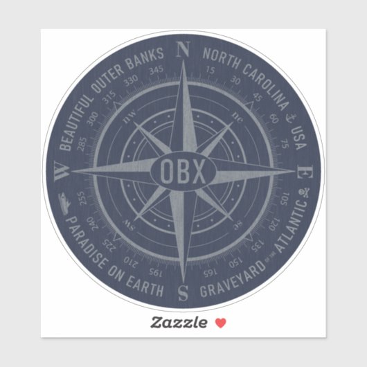 OBX Compass Outer Banks  Silver Navy Blue Sticker (Vel)