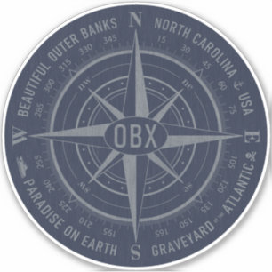 OBX Compass Outer Banks  Silver Navy Blue Sticker