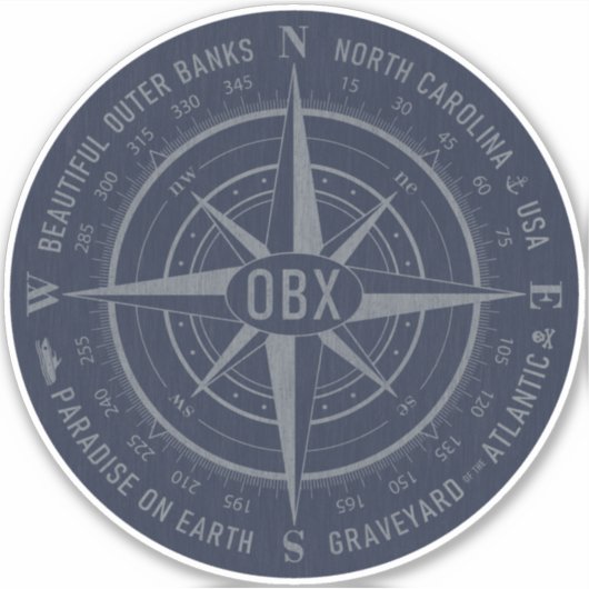 OBX Compass Outer Banks  Silver Navy Blue Sticker (Voorkant)