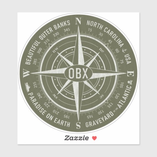 OBX Compass Outer Banks White Army Green Sticker (Vel)