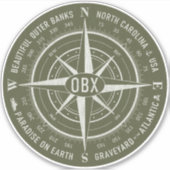 OBX Compass Outer Banks White Army Green Sticker (Voorkant)