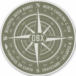 OBX Compass Outer Banks  White Army Green Sticker