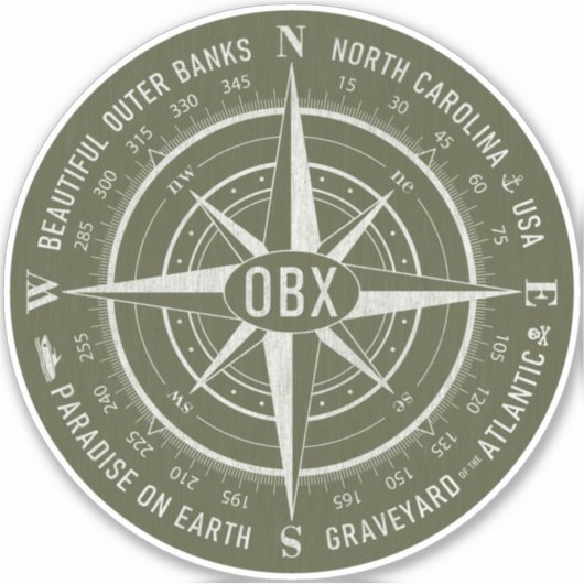 OBX Compass Outer Banks  White Army Green Sticker (Voorkant)