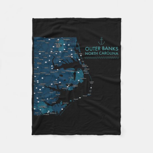 Obx Nc Buitenbank Map Duck Corolla Beach Vacking Fleece Deken (Voorkant)