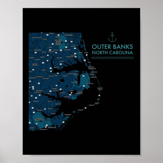 Obx Nc Buitenbank Map Duck Corolla Beach Vacking Poster (Voorkant)