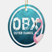OBX Roze Flamingo | De Buitenbanken NC Kerstmis Keramisch Ornament (Links)