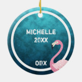 OBX Roze Flamingo | De Buitenbanken NC Kerstmis Keramisch Ornament (Achterkant)