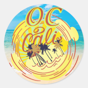 OC Cali Oranje County California Beach Sun Surf Ronde Sticker
