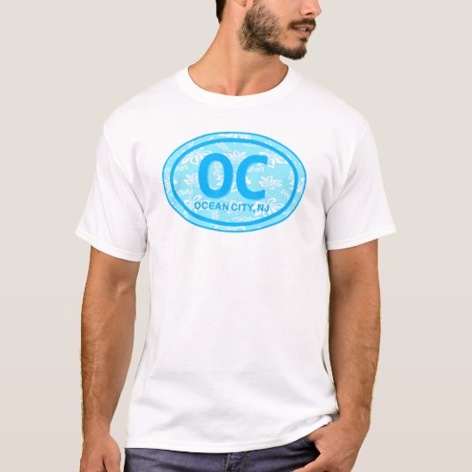 OC Ocean City NJ Blue Beach Label T-shirt (Voorkant)