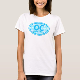 OC Ocean City NJ Blue Floral Beach Label T-shirt