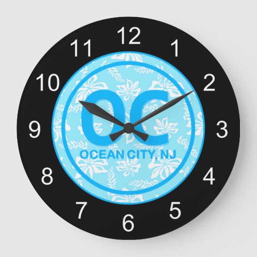 OC Ocean City NJ Blue Wall Clock Grote Klok (Voorkant)
