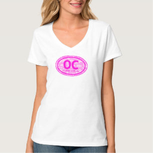 OC Ocean City NJ Pink Floral Beach Label T-shirt