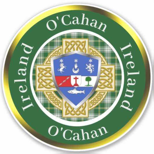 O'Cahan Irish Shield & Celtic Cross Personalized Sticker (Voorkant)